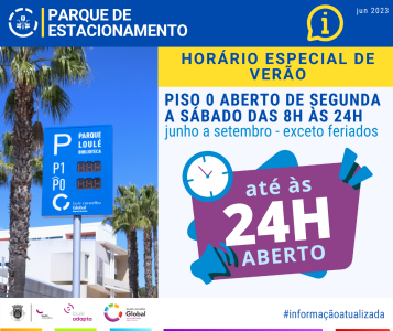 Horário especial de verão do Parque de Estacionamento Municipal de Loulé